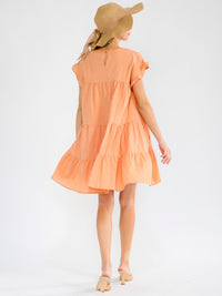 WOMEN'S SHORT SLEEVE TIERED LOOSE FIT TUNIC MINI DRESS