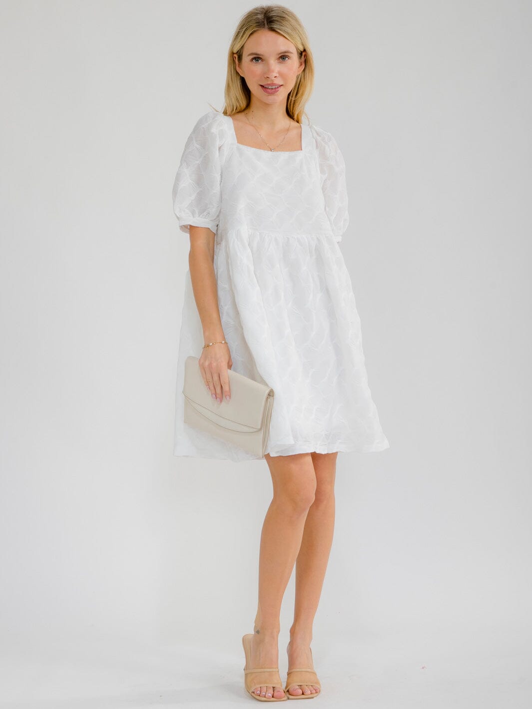 WOMEN'S SHORT SLEEVE SQUARE NECK FRONT POCKETS DETAILED TUNIC MINI DRESS