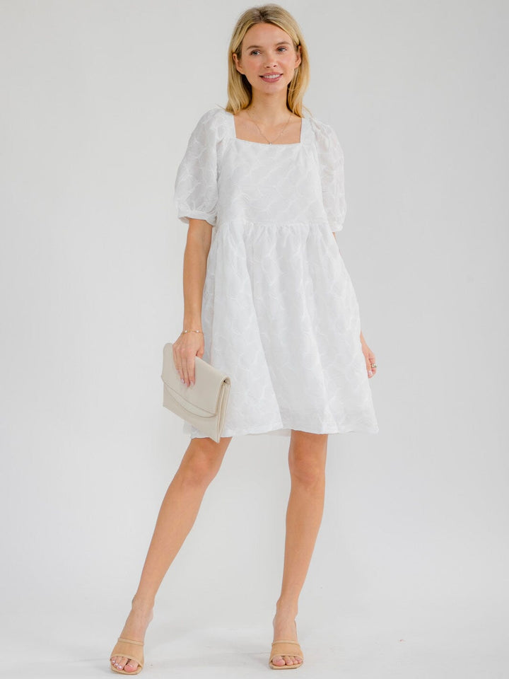 WOMEN'S SHORT SLEEVE SQUARE NECK FRONT POCKETS DETAILED TUNIC MINI DRESS