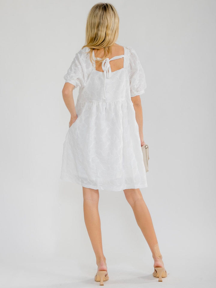 WOMEN'S SHORT SLEEVE SQUARE NECK FRONT POCKETS DETAILED TUNIC MINI DRESS