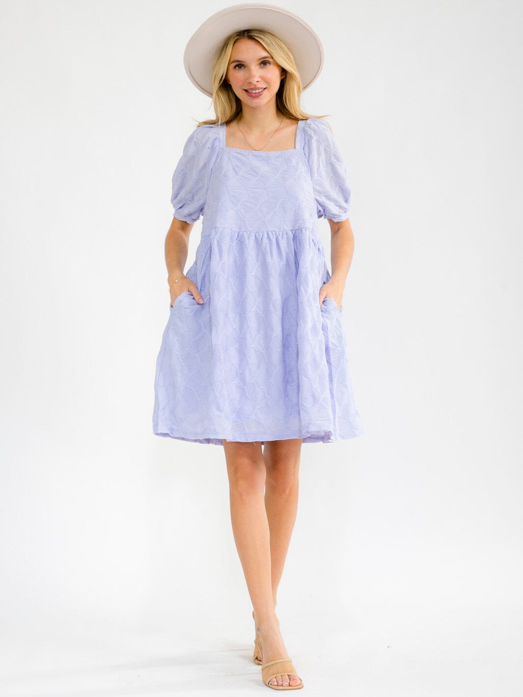 WOMEN'S SHORT SLEEVE SQUARE NECK FRONT POCKETS DETAILED TUNIC MINI DRESS