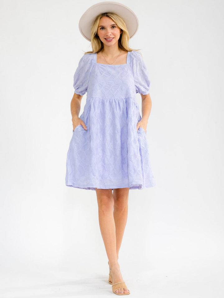 WOMEN'S SHORT SLEEVE SQUARE NECK FRONT POCKETS DETAILED TUNIC MINI DRESS