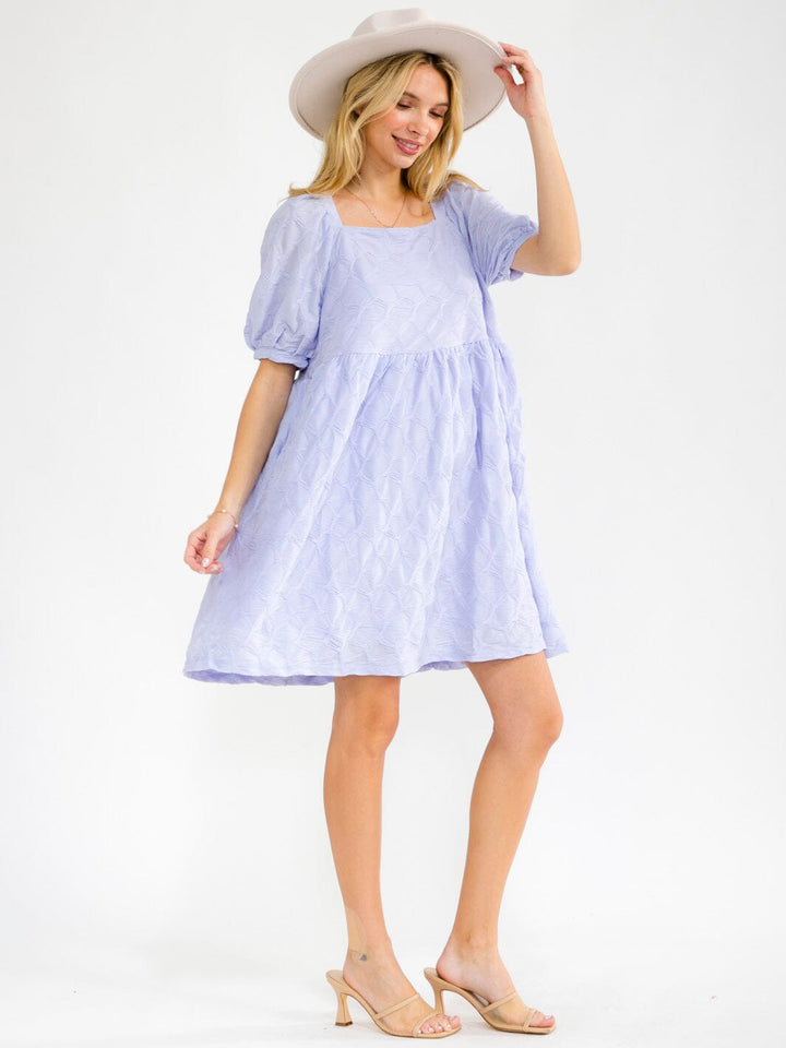 WOMEN'S SHORT SLEEVE SQUARE NECK FRONT POCKETS DETAILED TUNIC MINI DRESS