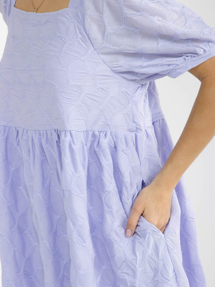 WOMEN'S SHORT SLEEVE SQUARE NECK FRONT POCKETS DETAILED TUNIC MINI DRESS