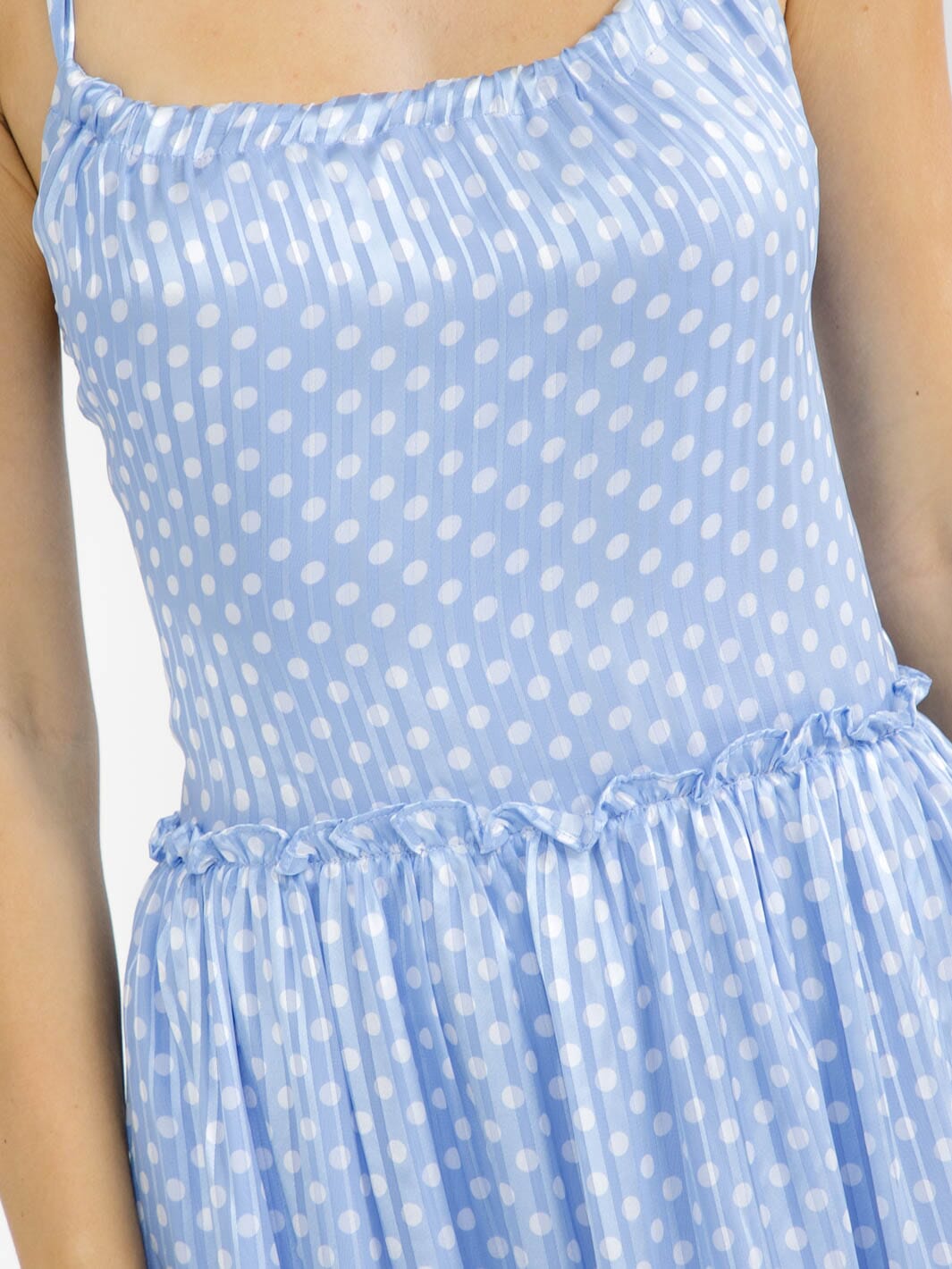 WOMEN'S SLEEVELESS OPEN BACK ELASTIC WAIST TIERED POLKA DOTS MAXI DRESS