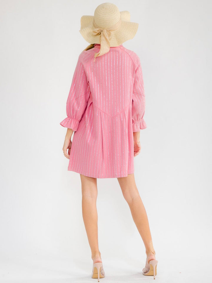 WOMEN'S LONG SLEEVE BUTTON UP RHINESTONES DENIM MINI DRESS
