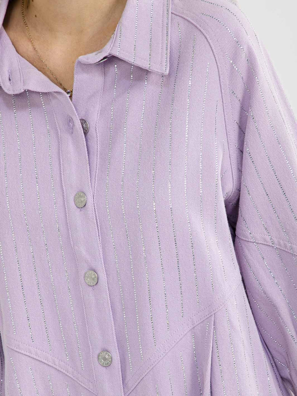 WOMEN'S LONG SLEEVE BUTTON UP RHINESTONES DENIM MINI DRESS