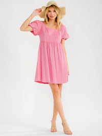 WOMEN'S SHORT PUFF SLEEVE SQUARE NECK RHINESTONES DENIM MINI DRESS