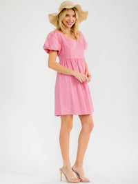 WOMEN'S SHORT PUFF SLEEVE SQUARE NECK RHINESTONES DENIM MINI DRESS