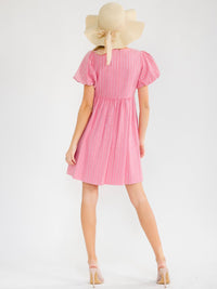 WOMEN'S SHORT PUFF SLEEVE SQUARE NECK RHINESTONES DENIM MINI DRESS