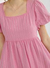 WOMEN'S SHORT PUFF SLEEVE SQUARE NECK RHINESTONES DENIM MINI DRESS