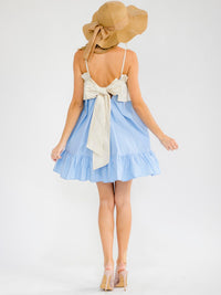 WOMEN'S SLEEVELESS RUFFLE BACK TIE COLORBLOCK MINI DRESS