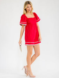 WOMEN'S SHORT SLEEVE SQUARE NECK SMOCK TRIM DETAILED ROMPER