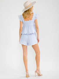 WOMEN'S SLEEVELESS TANK TOP & ELASTIC WAIST SHORTS PLAID CROCHET TRIM 2PC. SET (Copy)