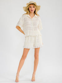 WOMEN'S SHORT SLEEVE BLOUSE & ELASTIC WAIST SHORTS RUCHED DETAILED 2PC. SET