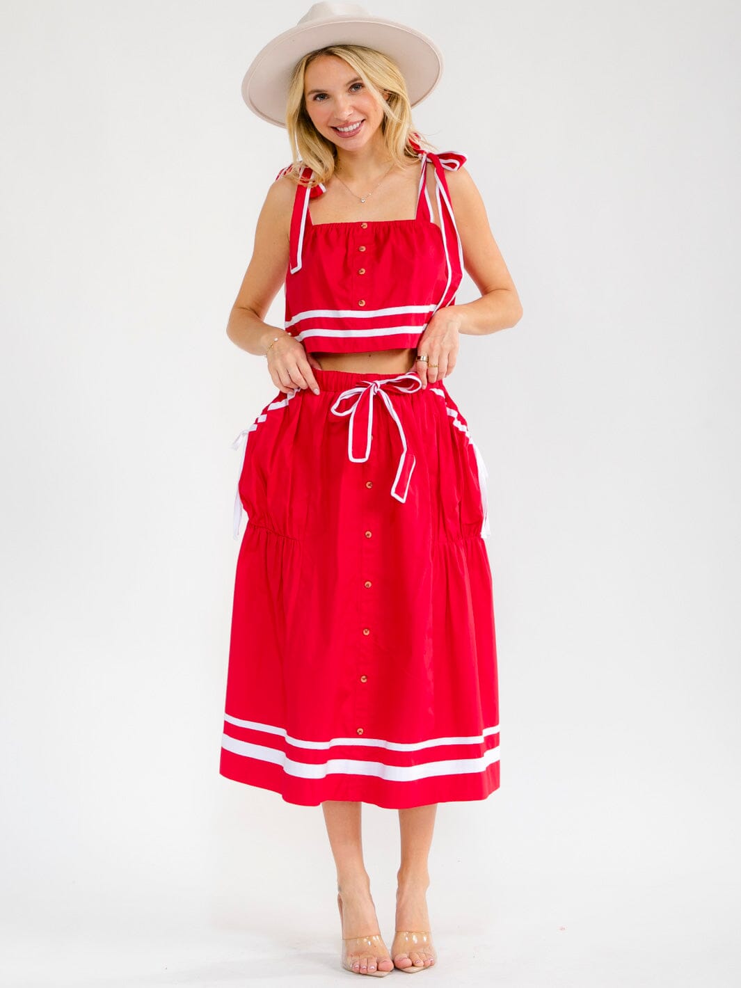 WOMEN'S ELASTIC WAIST BUTTON UP FRONT POCKETS COLORBLOCK MAXI SKIRT