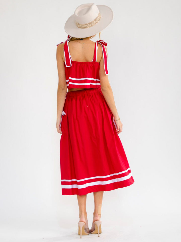 WOMEN'S ELASTIC WAIST BUTTON UP FRONT POCKETS COLORBLOCK MAXI SKIRT