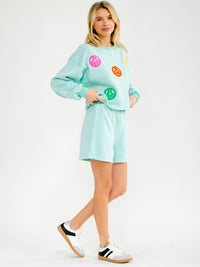 WOMEN'S LONG SLEEVE PULLOVER SWEATER & ELASTIC WAIST MINI SHORTS DETAILED 2PC. SET