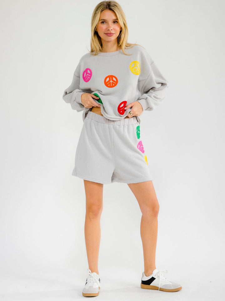 WOMEN'S LONG SLEEVE PULLOVER SWEATER & ELASTIC WAIST MINI SHORTS DETAILED 2PC. SET