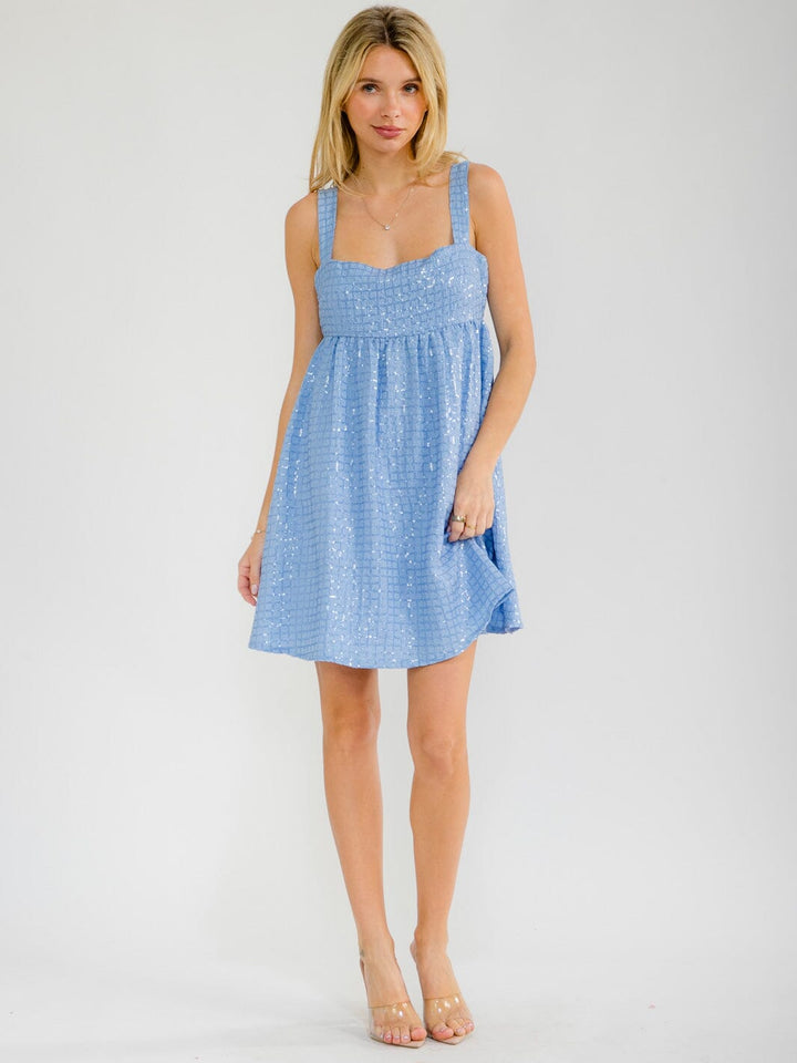 WOMEN'S SLEEVELESS SQUARE NECK SEQUINS TUNIC MINI DRESS