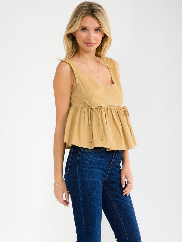 WOMEN'S SLEEVELESS STRETCH DENIM PEPLUM TOP