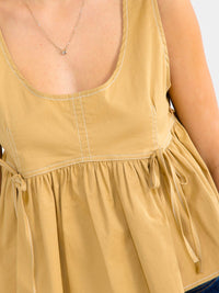 WOMEN'S SLEEVELESS STRETCH DENIM PEPLUM TOP