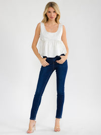 WOMEN'S SLEEVELESS STRETCH DENIM PEPLUM TOP
