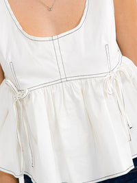 WOMEN'S SLEEVELESS STRETCH DENIM PEPLUM TOP
