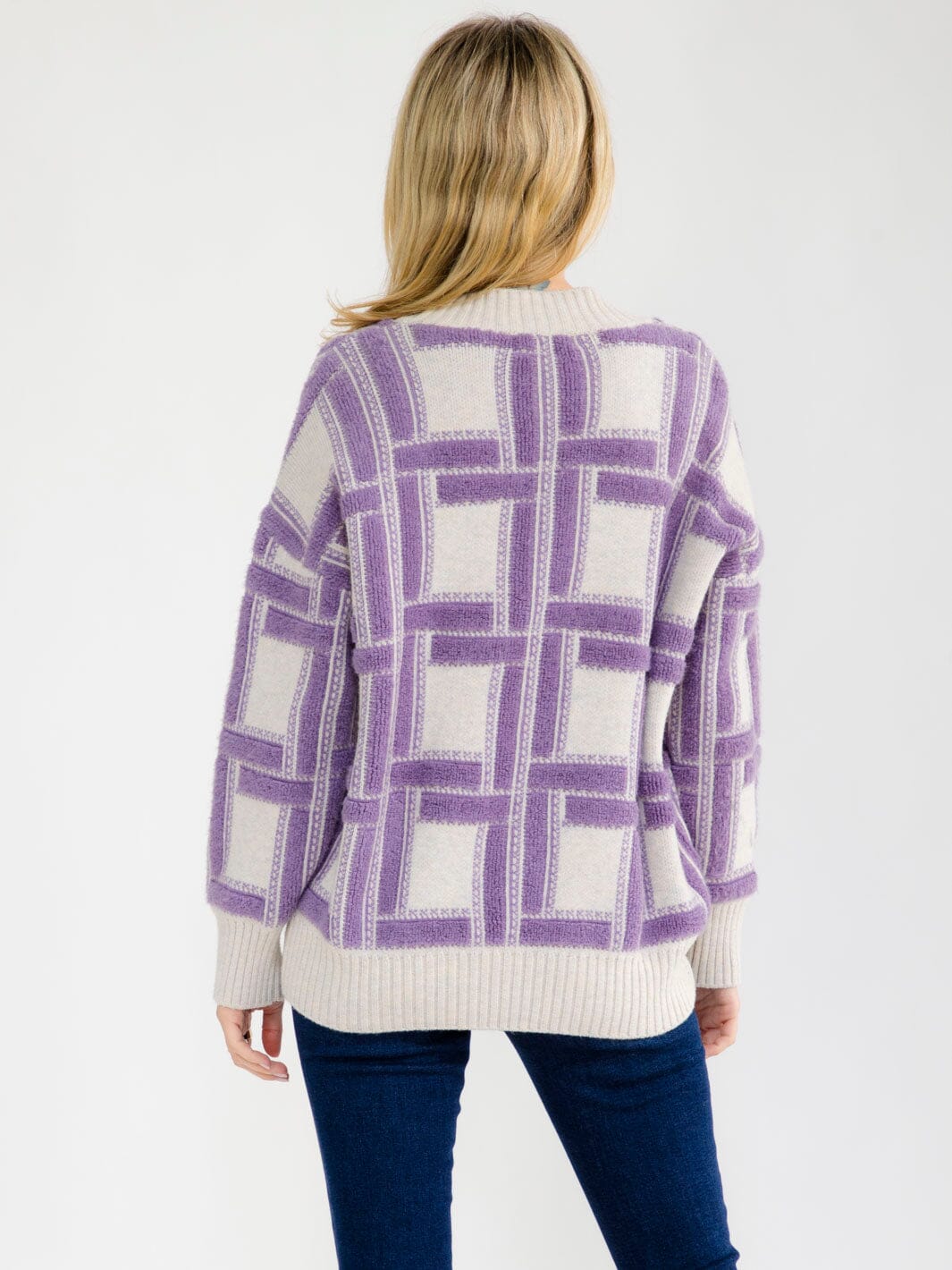 WOMEN'S LONG SLEEVE BUTTON CLOSURE FRONT POCKETS COLORBLOCK SWEATER