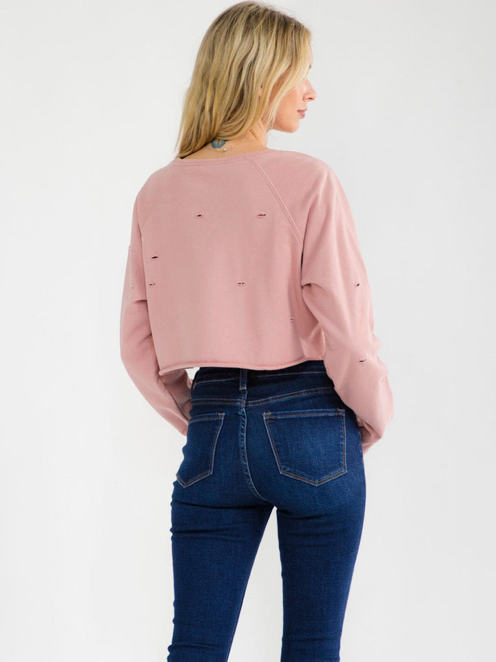 WOMEN'S LONG SLEEVE GAME DAY DISTRESS CROP TOP