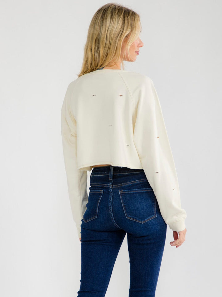 WOMEN'S LONG SLEEVE GAME DAY DISTRESS CROP TOP