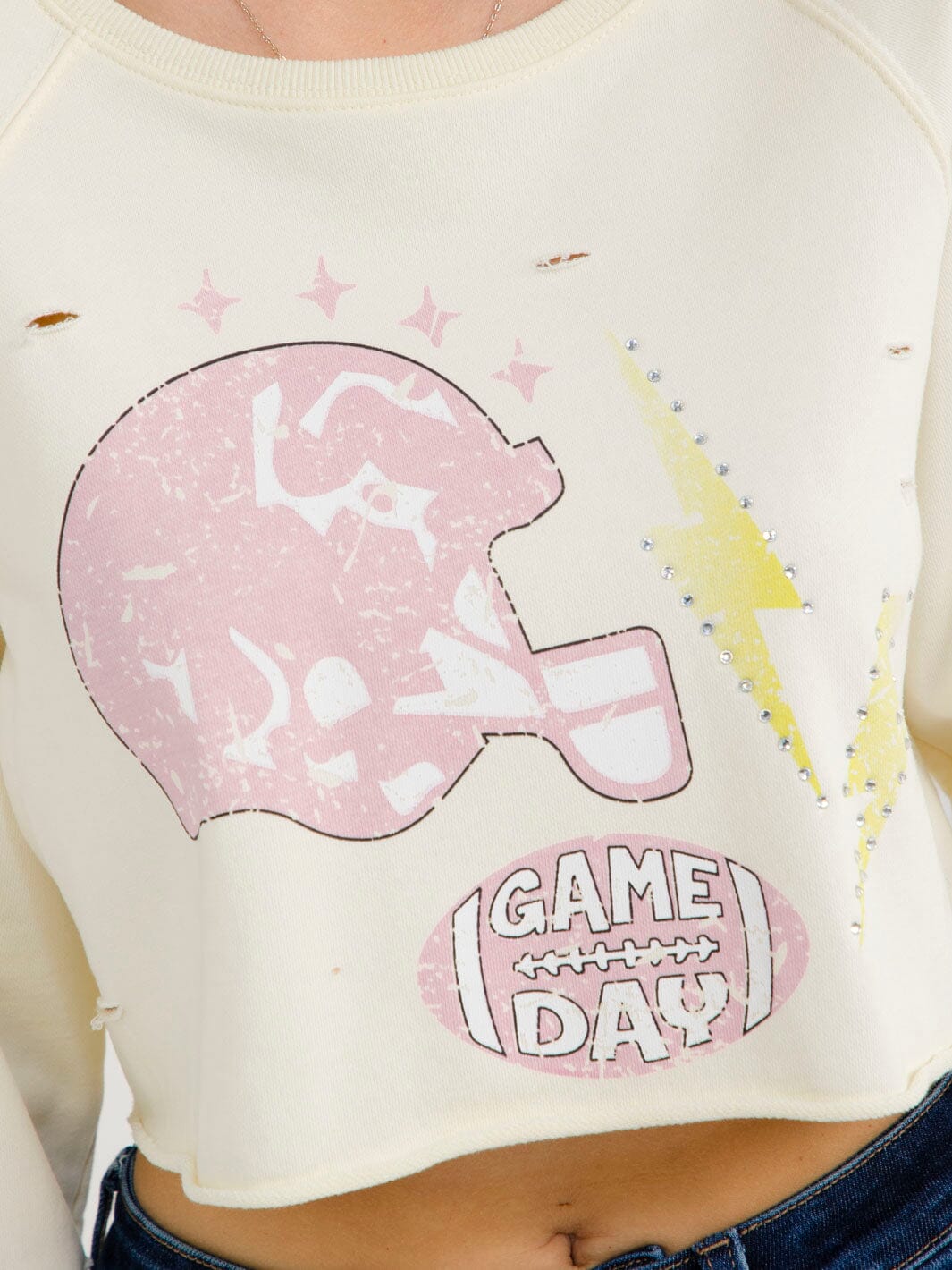 WOMEN'S LONG SLEEVE GAME DAY DISTRESS CROP TOP