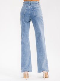 WOMEN'S BUTTON CLOSURE POCKET WIDE LEG RHINESTONES SEQUINS DISTRESS STRETCH DENIM PANTS