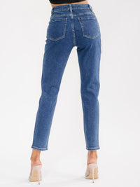 WOMEN'S BUTTON CLOSURE POCKET SKINNY LEG RHINESTONES STRETCH DENIM PANTS