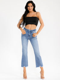 WOMEN'S BUTTON CLOSURE POCKETS STRAIGHT LEG STRETCH DENIM PANTS