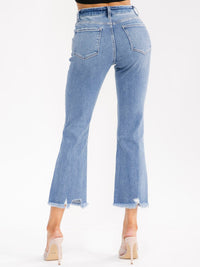 WOMEN'S BUTTON CLOSURE POCKETS STRAIGHT LEG STRETCH DENIM PANTS