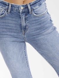 WOMEN'S BUTTON CLOSURE POCKETS STRAIGHT LEG STRETCH DENIM PANTS