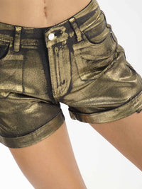 WOMEN'S BUTTON CLOSURE POCKET METALLIC STRETCH SHORTS
