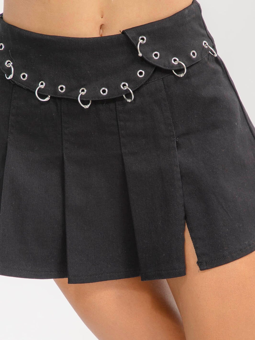 WOMEN'S ZIP UP DETAILED DENIM PLEATED MINI SKORT