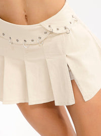 WOMEN'S ZIP UP DETAILED DENIM PLEATED MINI SKORT