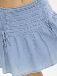 WOMEN'S ZIP UP FIT & FLARE CHAMBRAY MINI SKORT