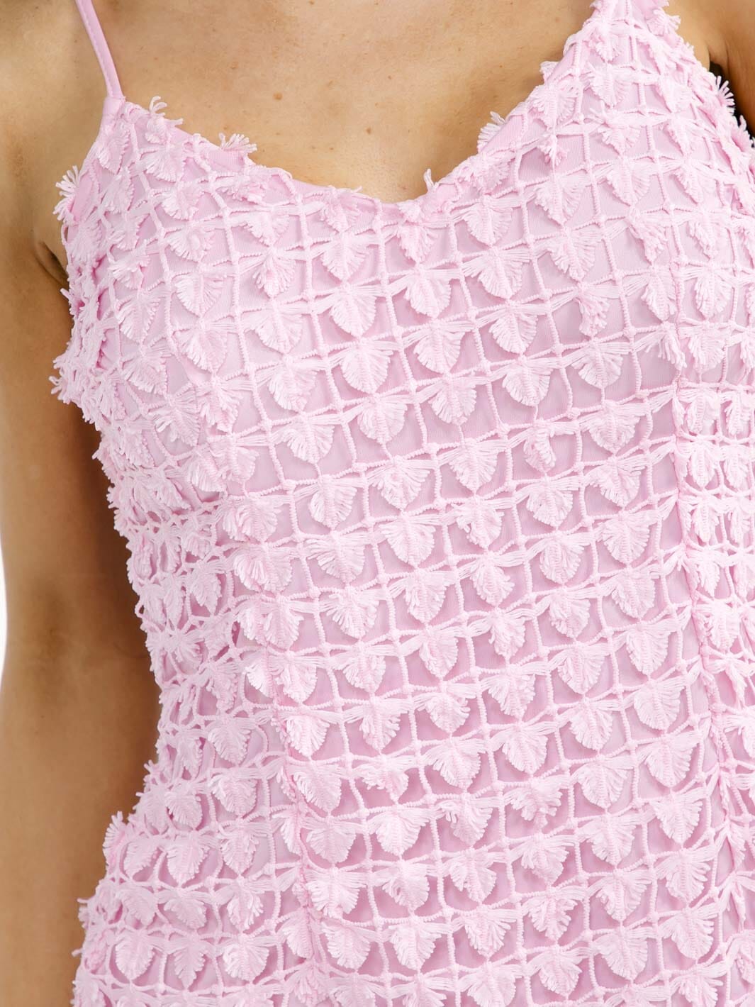 WOMEN'S SLEEVELESS V-NECK BODYCON CROCHET MINI DRESS