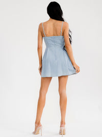 WOMEN'S SLEEVELESS LACE UP FIT & FLARE STRIPES DENIM MINI DRESS