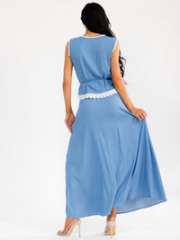 WOMEN'S SLEEVELESS BUTTON UP TOP & ELASTIC WAIST MAXI SKIRT CHAMBRAY 2PC. SET