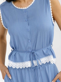WOMEN'S SLEEVELESS BUTTON UP TOP & ELASTIC WAIST MAXI SKIRT CHAMBRAY 2PC. SET
