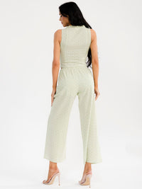 WOMEN'S SLEEVELESS BUTTON UP TOP & ELASTIC WAIST WIDE LEG PANTS EYELET 2PC. SET
