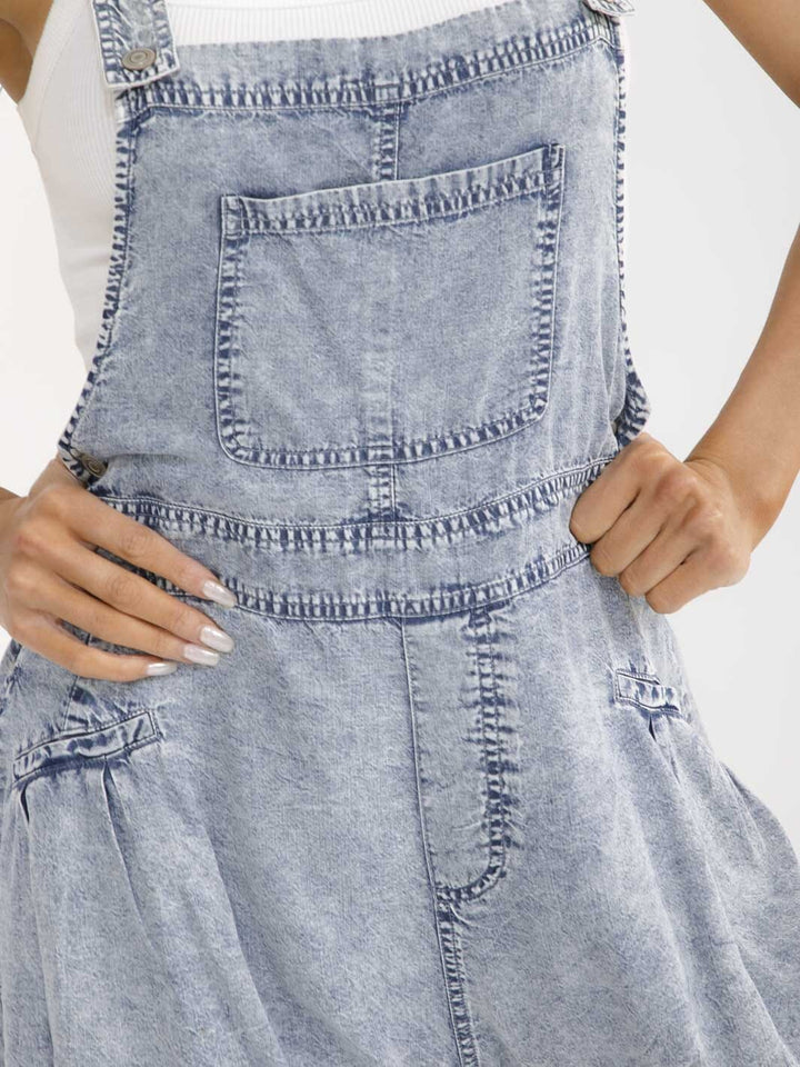 WOMEN'S SLEEVELESS POCKETS CHAMBRAY WASHED OVERALL