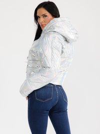 WOMEN'S LONG SLEEVE ZIP UP FRONT POCKETS PUFFER HOODED JACKET