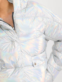 WOMEN'S LONG SLEEVE ZIP UP FRONT POCKETS PUFFER HOODED JACKET