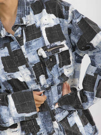 WOMEN'S LONG SLEEVE BUTTON CLOSURE POCKETS COLORBLOCK DENIM JACKET